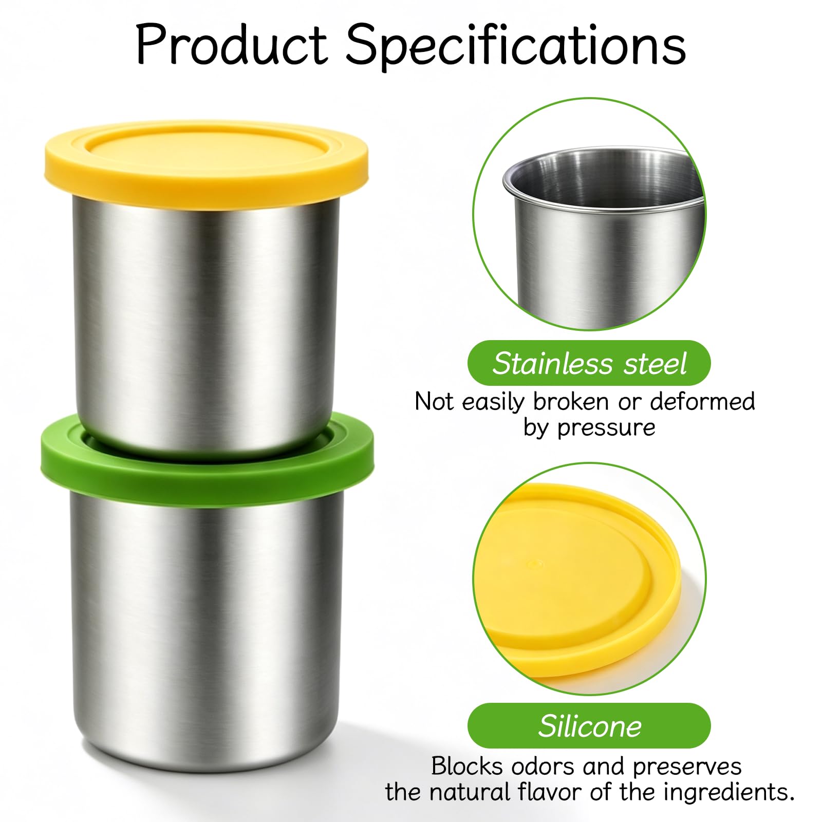 Lot de 4 Récipients en Acier Inoxydable de 473 ml Compatibles avec NC299AMZ, NC300, NC301, NC305A, Couvercle en Silicone, Boîte de Congélation Réutilisable pour Dessert et Conservation