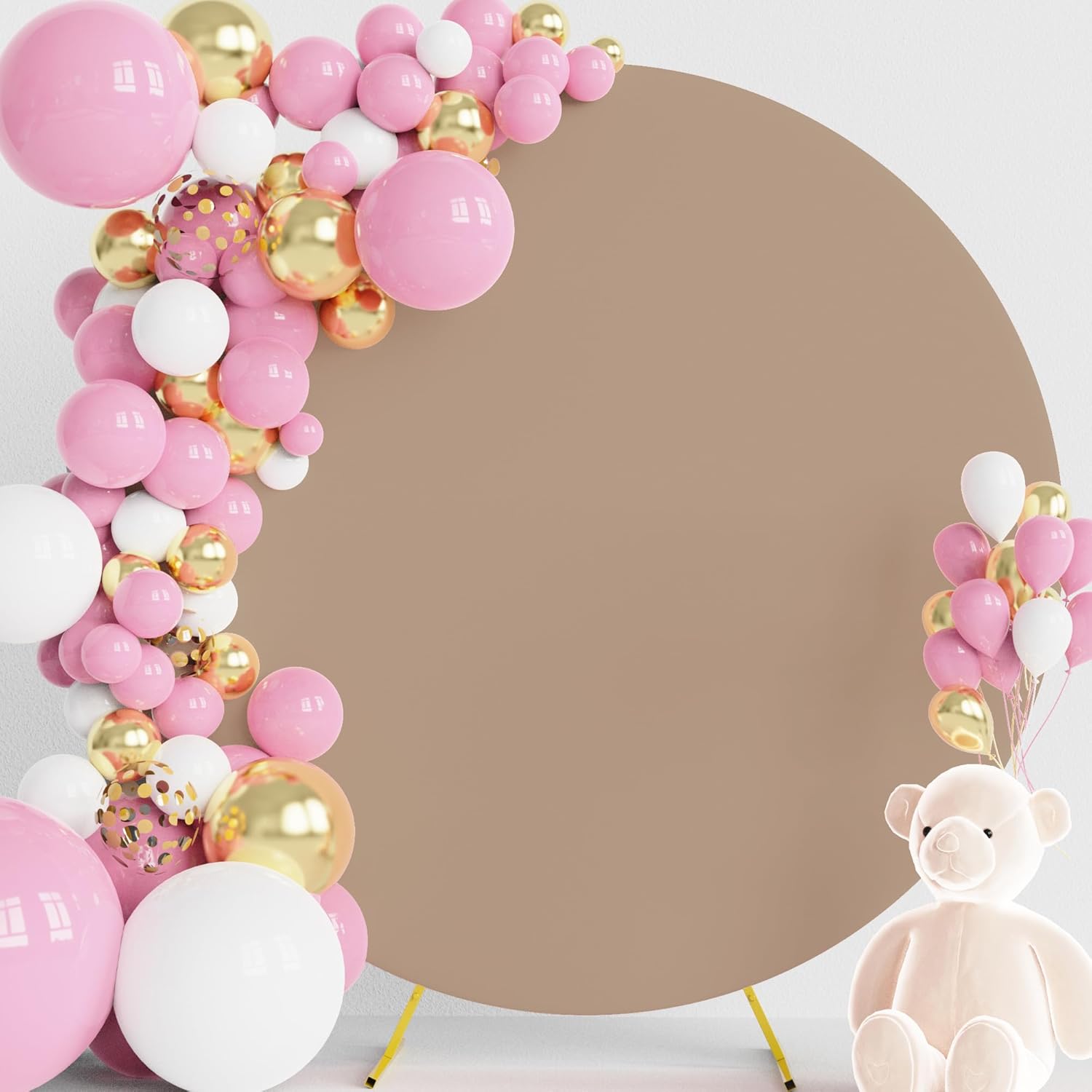 wokceer 6.6ft round backdrop cover round arch covers nude brown spandex circle balloon arch backdrop cover for wedding birthday party baby bridal shower decor 6.6ft nude brown