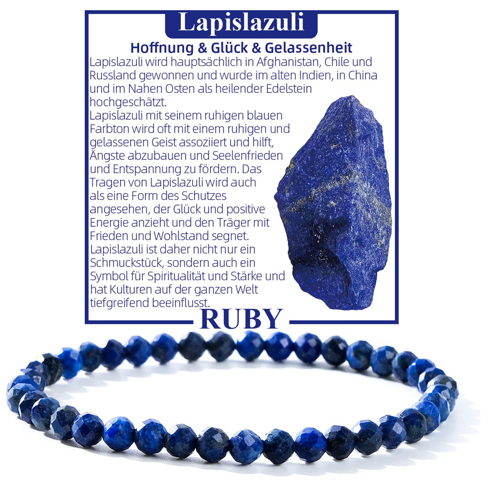 RUBY Perlenarmband Damen - Hochwertiges 4mm Edelstein Armband aus Facettierten Echten Natursteinen - Inklusive Geschenkbox Geschenk für Sie