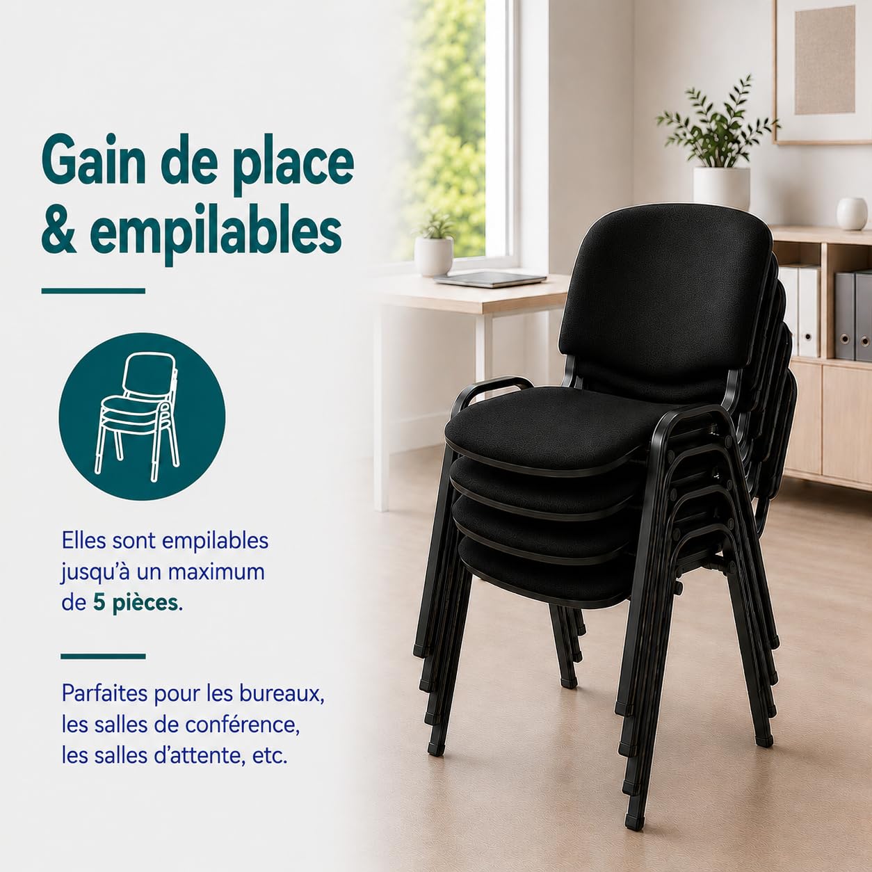 Topsit Lot de 2 Chaises Visiteur ISO Chaise de conférence empilable et Confortable avec Assise et Dossier rembourré