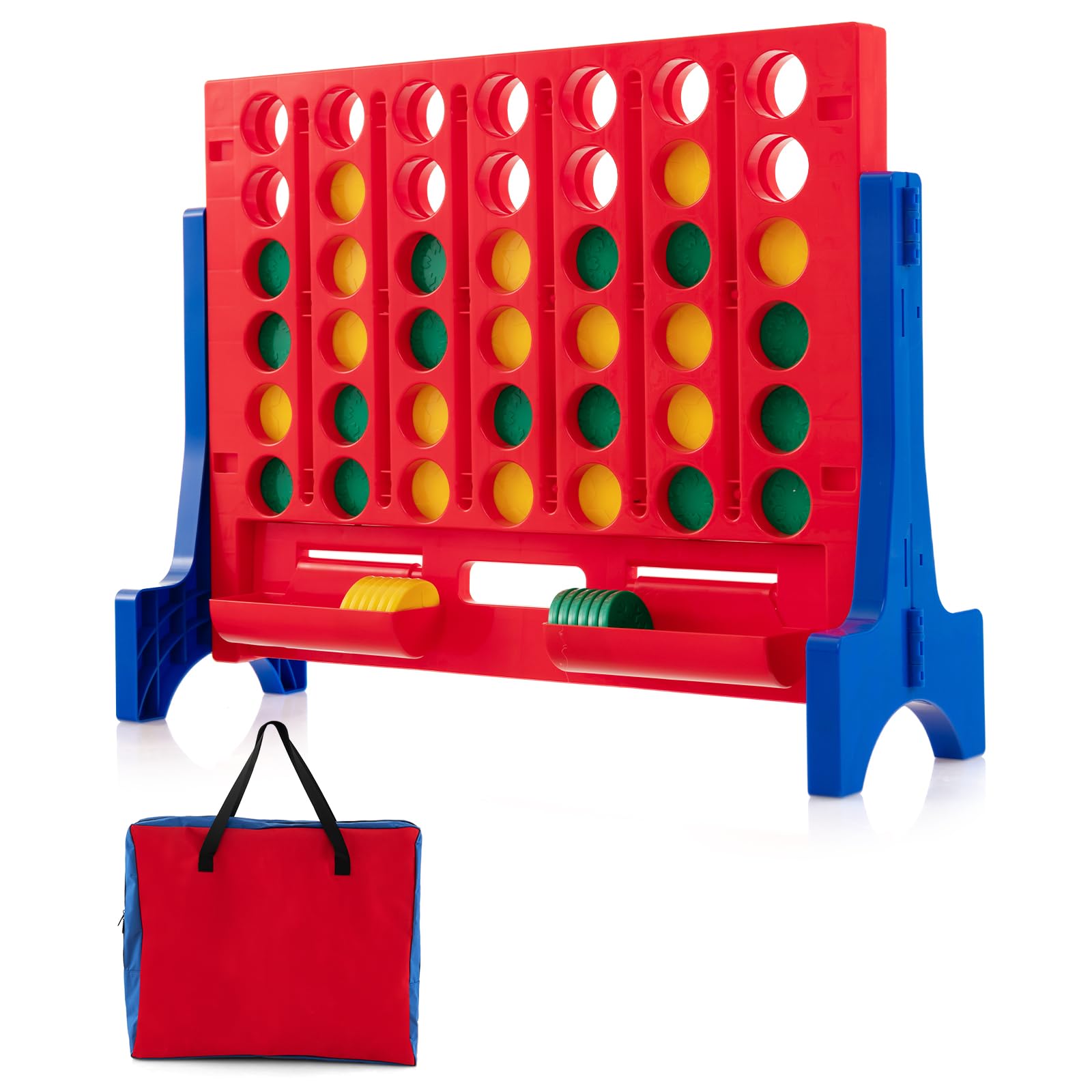 Sponsored Ad – GYMAX Giant Four in a Row, Wall Mounted 4 to Score Jumbo Game with Carrying Bag & 42 Chesses, Indoor Outdoor Connect 4 Family Games for Kids Adults (Red)
