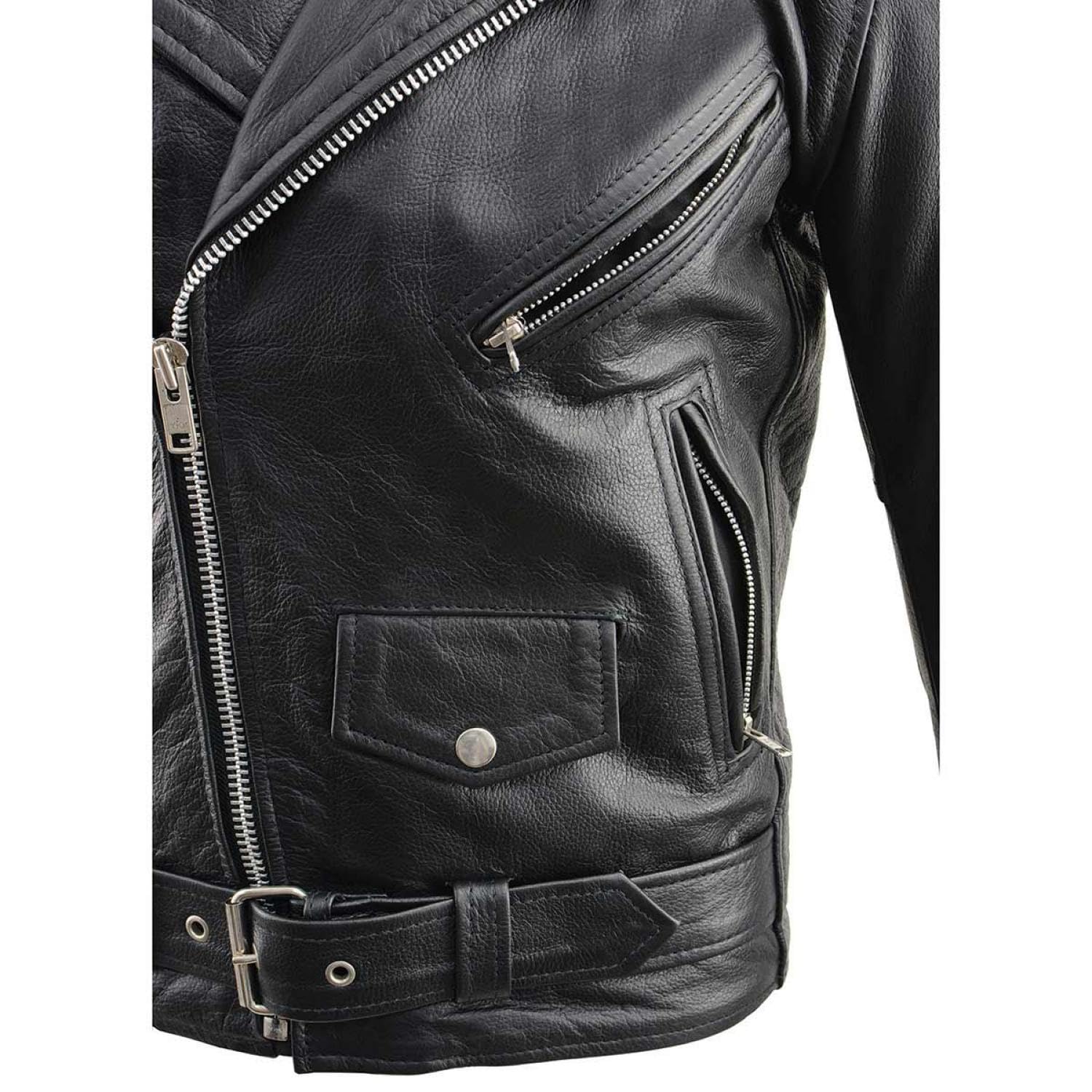 Milwaukee Leather Mens Black Leather Classic Plain Side Police Style M C Jacket - LKM1781 — view 7