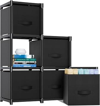 Mavivegue Cube Storage Unit 6-Drawer Organizer for Closet Bedroom | 6 Storage Drawers w/ handles, each 26.9x26.9x27.9cm. Metal frame, durable fabric. For bedroom, wardrobe, stairs, living room.