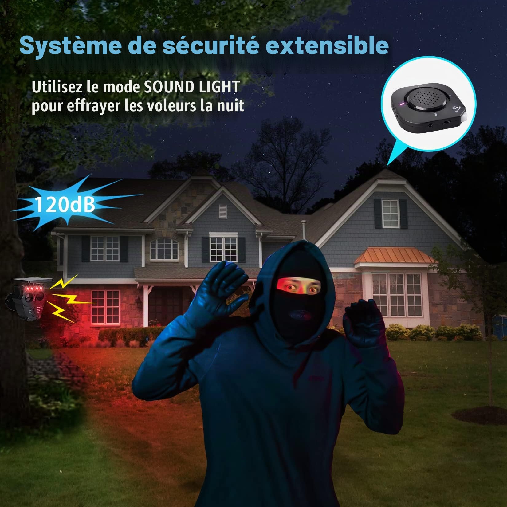 Système Alarme Solaire sans Fil allée (1/2 Mille), IP65, détecteurs extérieurs, sirène 120dB, protège biens ext/int(1R4S)