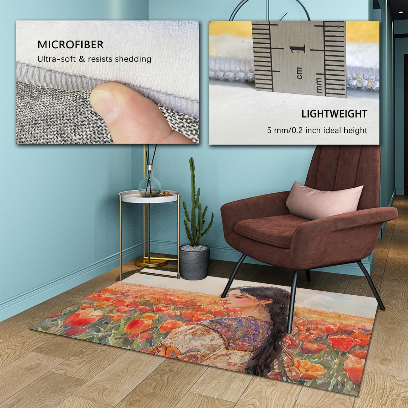 Tappeti per soggiorno tappeti lavabili in campo tulipano vintage bohemi morbidi antiscivolo impermeabili per pavimenti interni per camera da letto 100x150cm