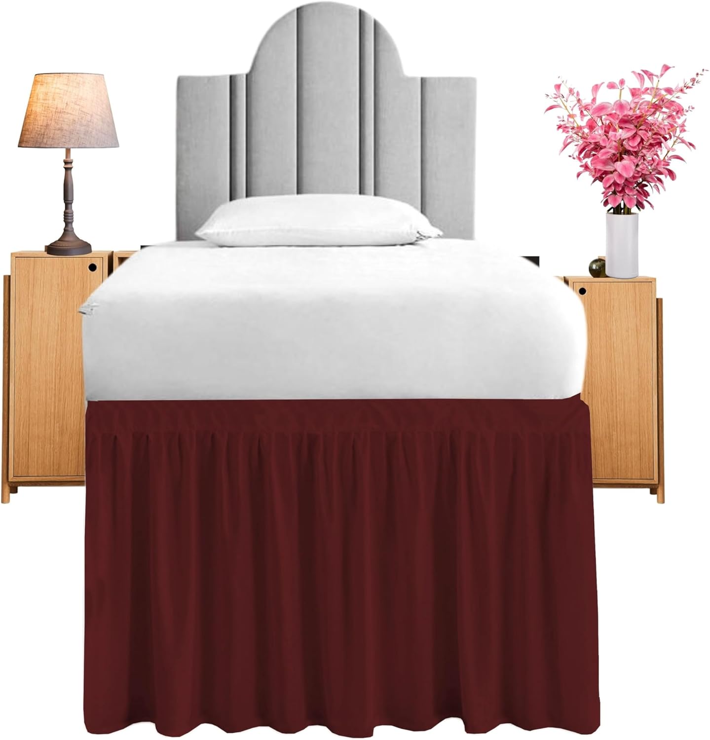 Lukeville Luxury Linen Dorm Room Bed Skirt Twin XL Microfiber Premium Quality & Stylish Design Extra Long Around Elastic Ruffled Bed Skirts Put On College Dorm Bed Skirt Twin XL- 32" Drop (Burgundy) Twin XL:32" Drop Burgundy