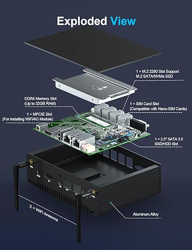 Miniatura 4 de Baieyu Computadora industrial sin ventilador Core i5-8260U, mini PC sin ventilador preinstalado Windows 11 Pro 16GB RAM DDR4 512GB SSD, 2 × puerto
