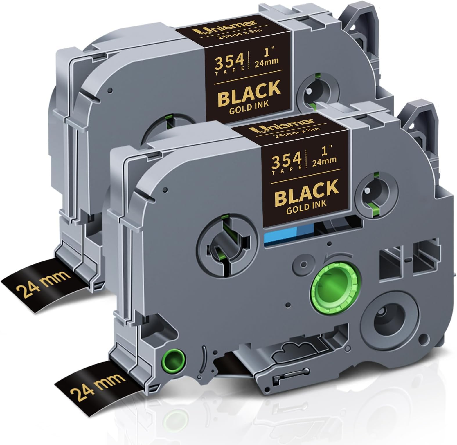 Unismar Compatible for Brother TZe-354 TZ354 Gold on Black Label Tape 24mm 1 Inch Work for Ptouch PT-D600 PT-P700 PT-2430PC PT-D600VP PT-D800W PT-P900W PT-P950NW Label Maker, 1" x 26.2', 2-Pack