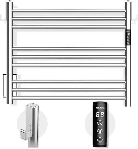 Miniatura 8 de K&KALONZO Calentador de toallas para baño, toallero calefactado de 9 barras montado en la pared con temporizador integrado, calentador de toallas