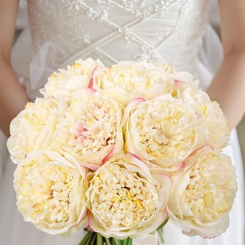 Miniatura 7 de U'Artlines - 2 ramos con 10 cabezas de peonías artificiales, flores de seda con hojas, decoración para el hogar, oficina, boda, fiesta, festival,