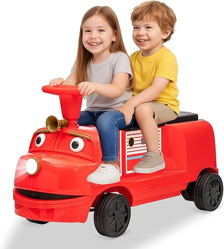Tren eléctrico de 2 plazas, coche eléctrico para niños de 12 V con silbato de tren, faro, MP3 y Bluetooth, juguete de conducción a batería sin