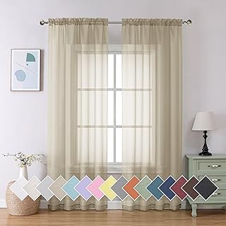 Taupe Sheer Curtains 84 Inches Long 2 Panels Set, Semi Transparent Voile Rod Pocket Sheer Window Drapes for Bedroom Bed Canopy Living Room Dining Wedding Party Backdrop, 40W x 84L inch - Buy now