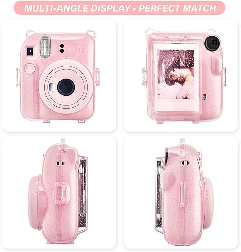 Miniatura 5 de Fuji Mini 12 - Funda rígida de policarbonato transparente para cámara instantánea Instax Mini 12 con calcomanías y soporte para almacenamiento de