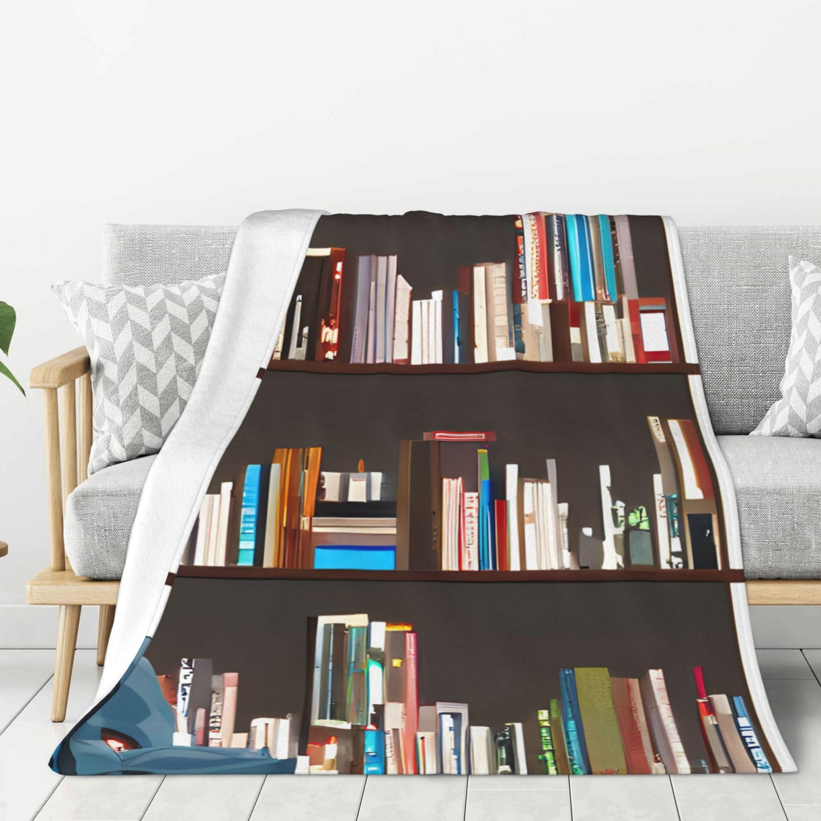 Plaid bibliothèque imprimé pour soirées lecture au chaud sur canapé et camping