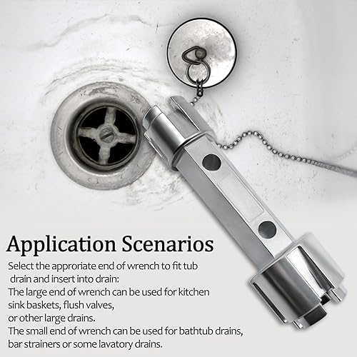 Miniatura 6 de Llave de desagüe de bañera, llave de drenaje resistente, llave de aleación de aluminio para instalar y quitar la mayoría de desagües de baño y ducha