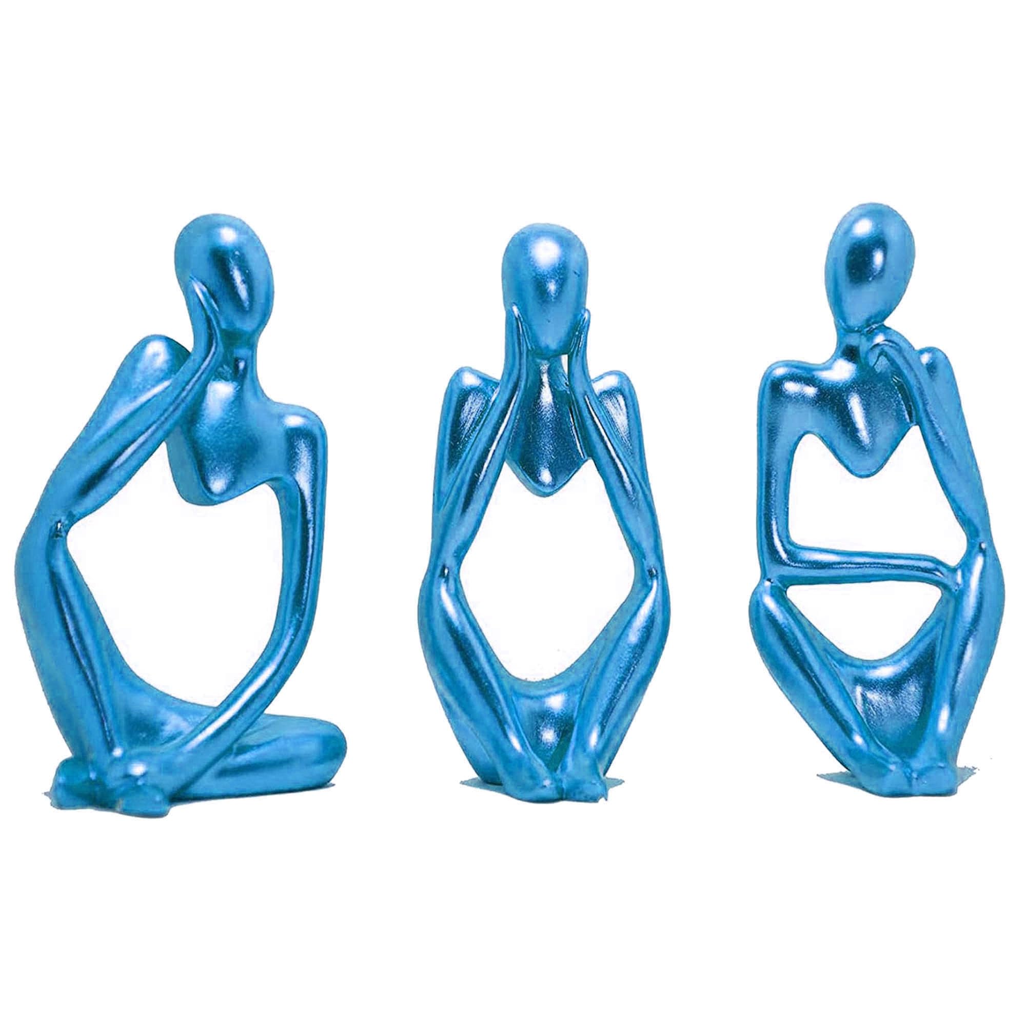 3PCS Room Statues Modern, Home Decor, Thinker Statue Ornaments, Art Figurines, Decorative Home Accessories, Abstract Sculptures Decorations for Living Room, Office, Coffee Table, Shelves (Blue)