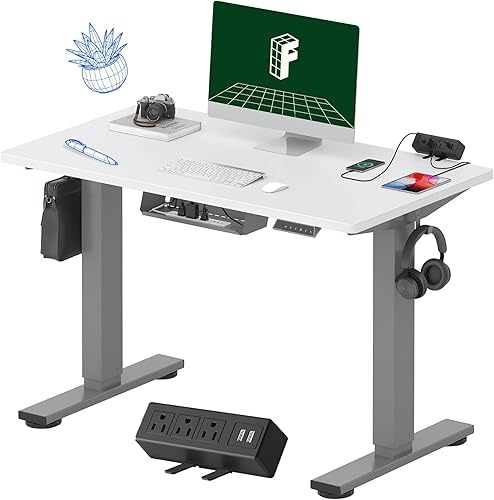 FLEXISPOT EN2 Escritorio de pie de una sola pieza con regleta de alimentación con abrazadera, escritorio eléctrico de pie de altura ajustable de 40