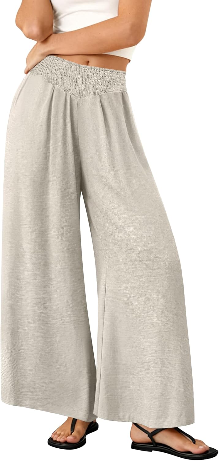 Women's Wide Leg Pants - 2026 Summer Loose Fit High Waist Travel Flowy Palazzo Casual Smock Baggy Slacks