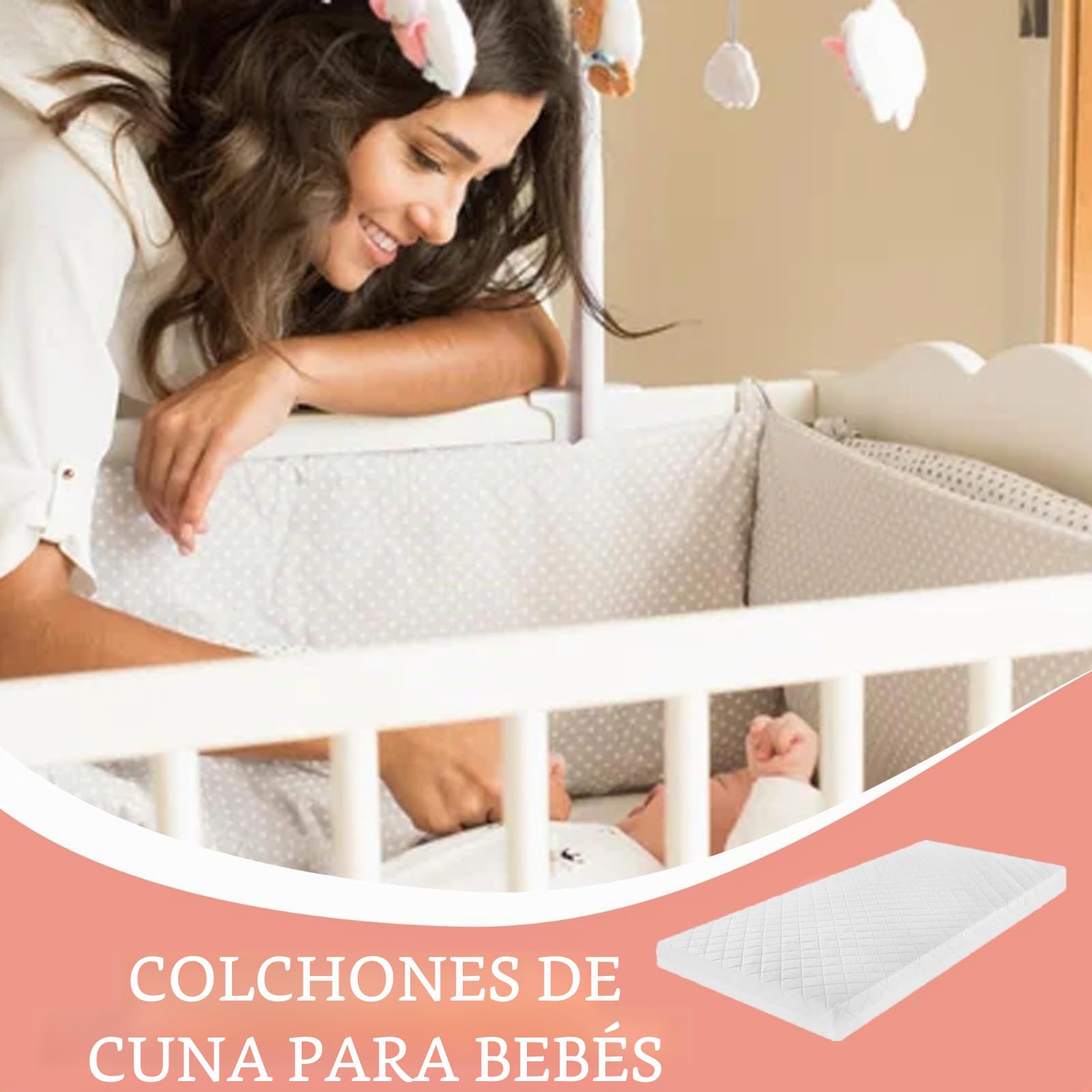 Restorology Colchón para cuna de bebé, transpirable, extragrueso, súper suave, antialérgico, funda extraíble y lavable, fabricado en Reino Unido, 75,5 x 40 x 5 cm