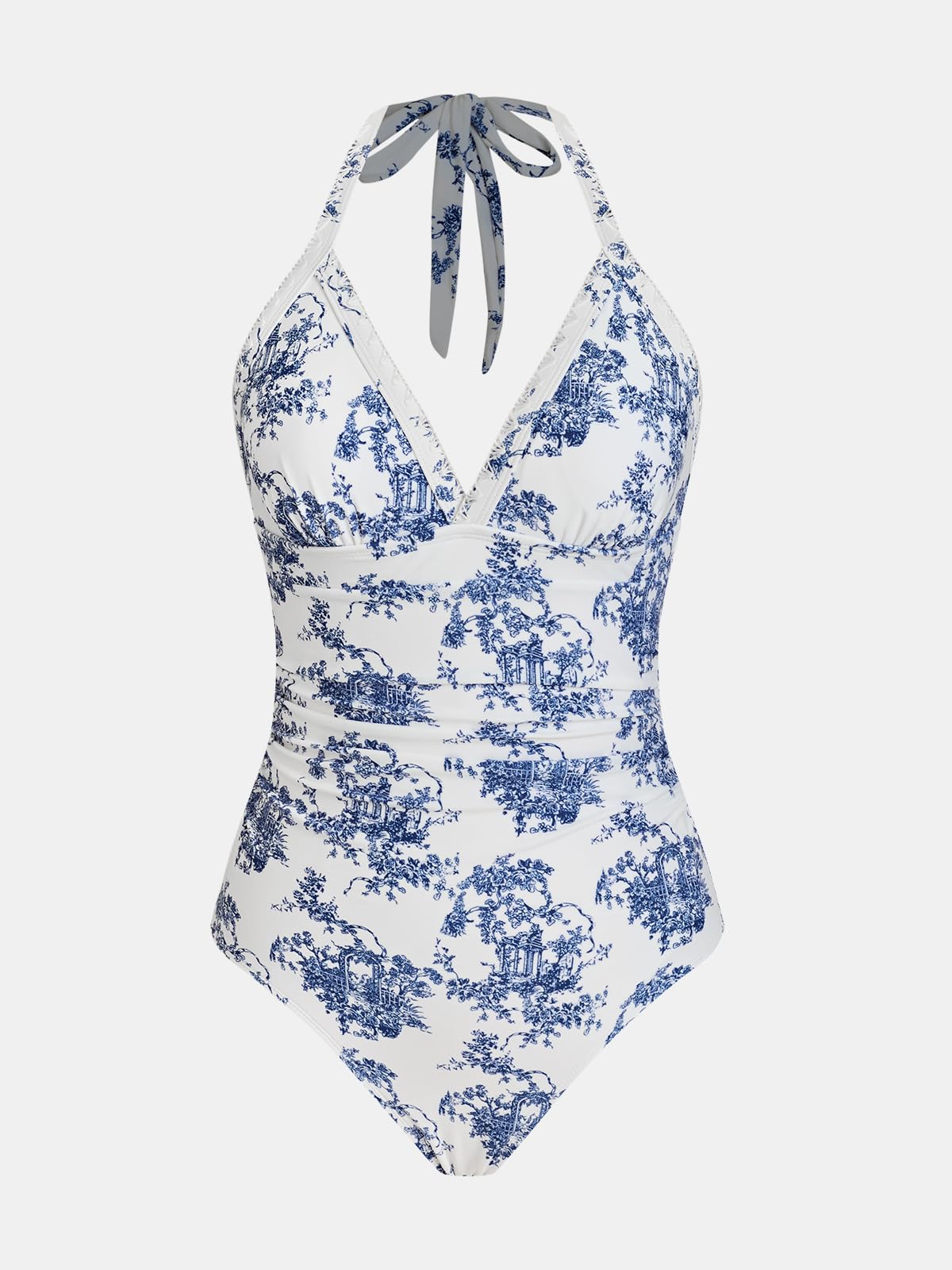 CUPSHE Maillot de bain une pièce pour femme avec col en V et bretelles froncées au niveau du ventre et bretelles réglables