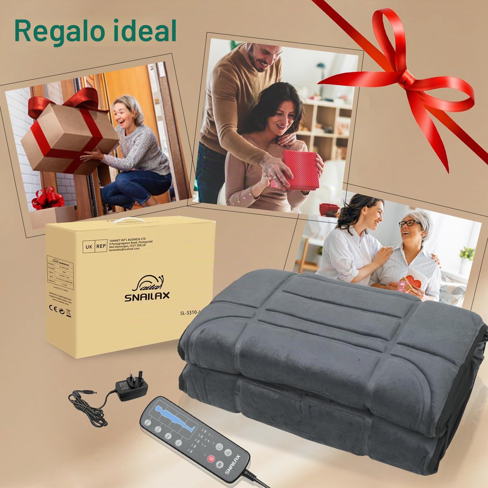 Snailax Alfombrilla de masaje de cuerpo completo con calor, almohadilla de masaje con 5 modos de masaje y 3 niveles de vibración, masajeadores de espalda para aliviar el dolor de espalda, colchón de