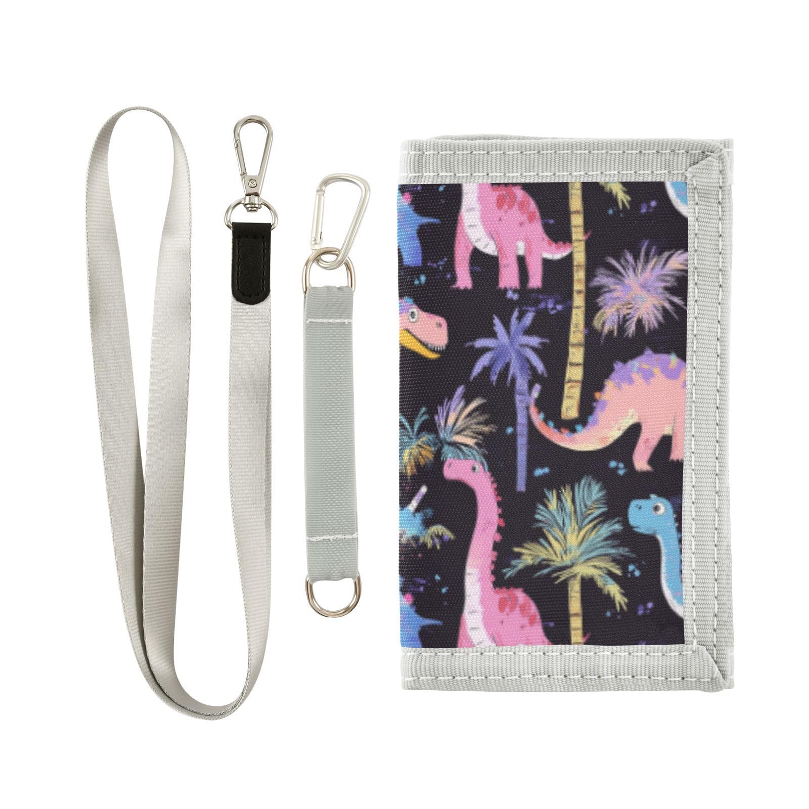 Wusikd Colorful Dinosaurs Kids Wallet for Boys Girls Palm Trees Toddler Trifold Wallet Novelty Wallet for Teens Women Men