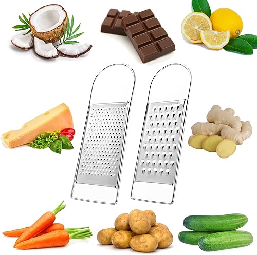 Miniatura 5 de Paquete de 2 ralladores de queso de mano, ralladores planos de acero inoxidable grueso para cocina, adecuado para papas, verduras, mantequilla,