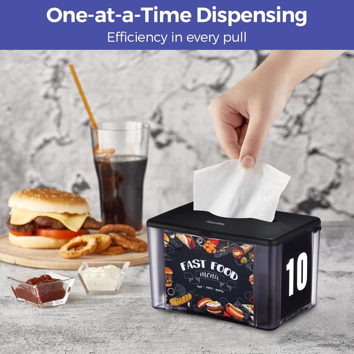 3-Pack Interfold Tabletop Napkin Holder, Spring Loaded Commercial Restaurant Napkin Dispenser with 4-Sided Marketing Insert Display, Easy-Access Black Napkin Dispenser for Counters & Tables