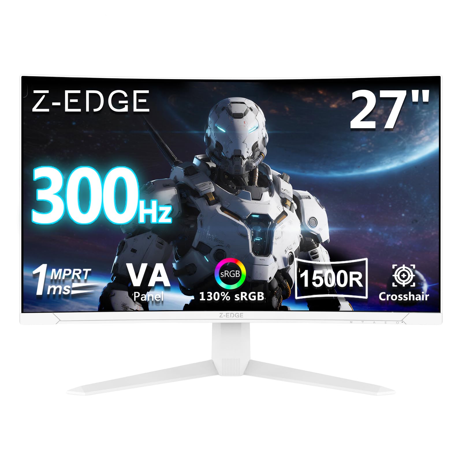 Z-Edge 27 Zoll 300Hz Curved Gaming Monitor 1ms MPRT Full HD 1080P, 300cd/m² Helligkeit, 16:9 VA Panel, FreeSync, Fadenkreuz, HDMI (240Hz) & DisplayPort (300Hz), VESA Kompatibel, Weiß