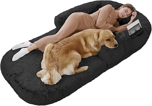 YAEM Cama humana para perros, camas para perros de 71 x 45 x 10 pulgadas para perros grandes, cama plegable de piel sintética lavable para perros
