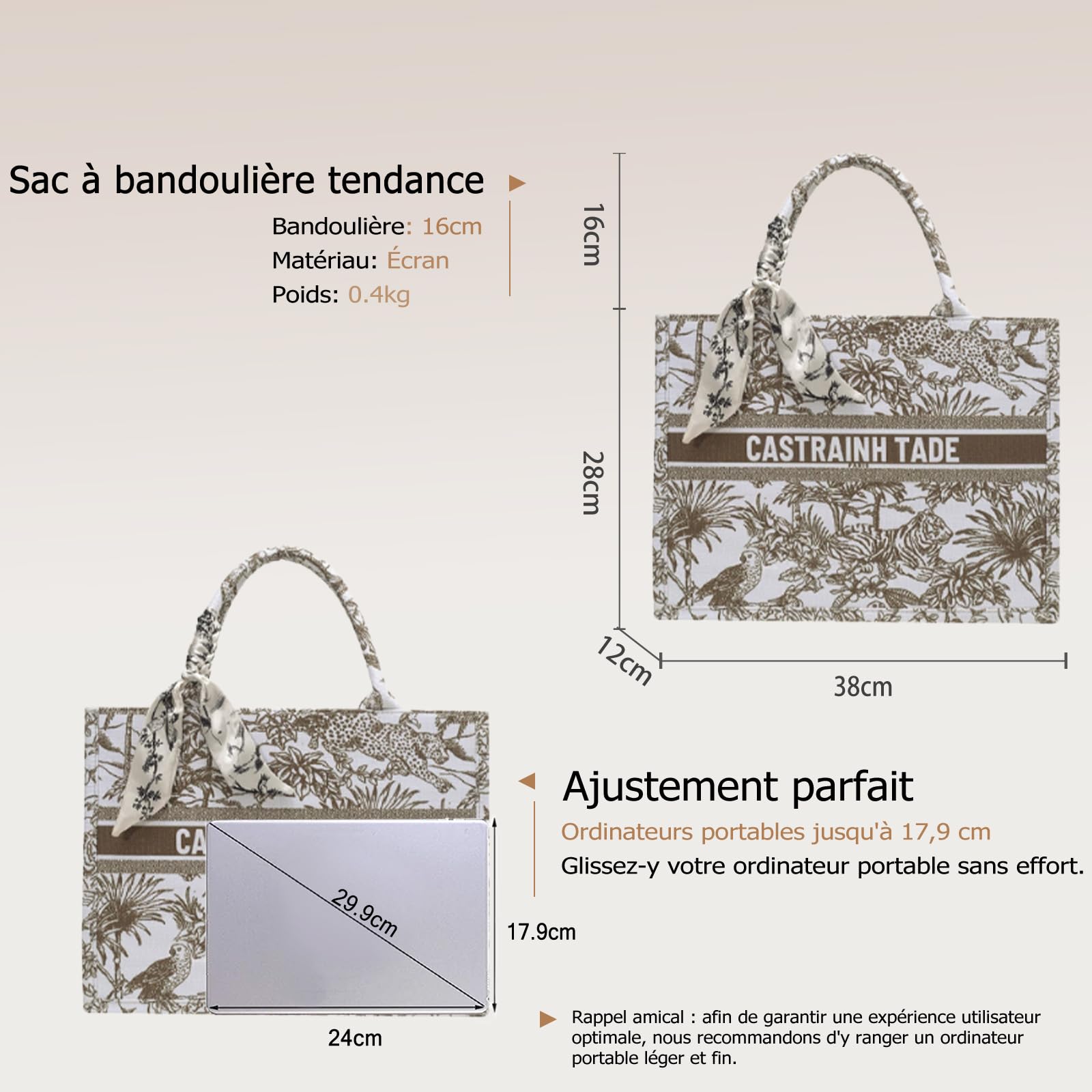 Sac à Main avec Motifs Ethniques Imprimés Bohème Sacs Portés Épaule pour Femme Sac de Plage Mode Élégante Sac Ordinateur Portable Sac Porté-Documents Serviette Sacs Fourre-Tout en Toile Café L