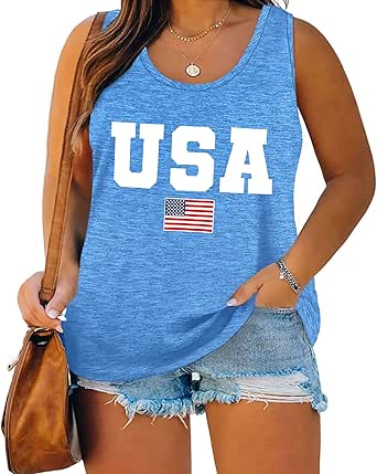 Jade By Jane Full Size American Flag Fringe Tank Top Plus Size