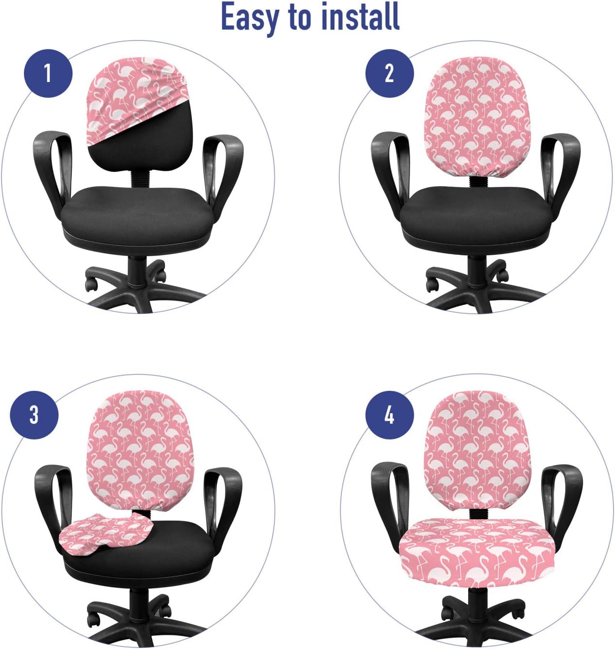Lunarable Flamingo Office Chair Slipcover, Exotic Flamingo Pattern Silhouette in Monochrome Modern Style Artwork Print, Protective Stretch Decorative Fabric Cover, Pink and White