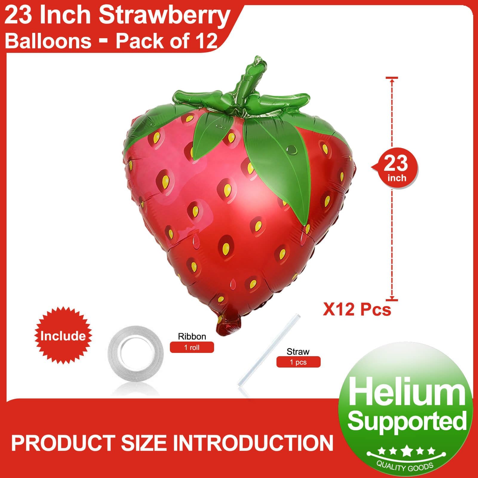 12 Palloncini In Foil A Forma Di Fragola 23 Pollici, Con Nastro, Per Decorazioni Hawaiane E Feste A Tema Frutta - 2