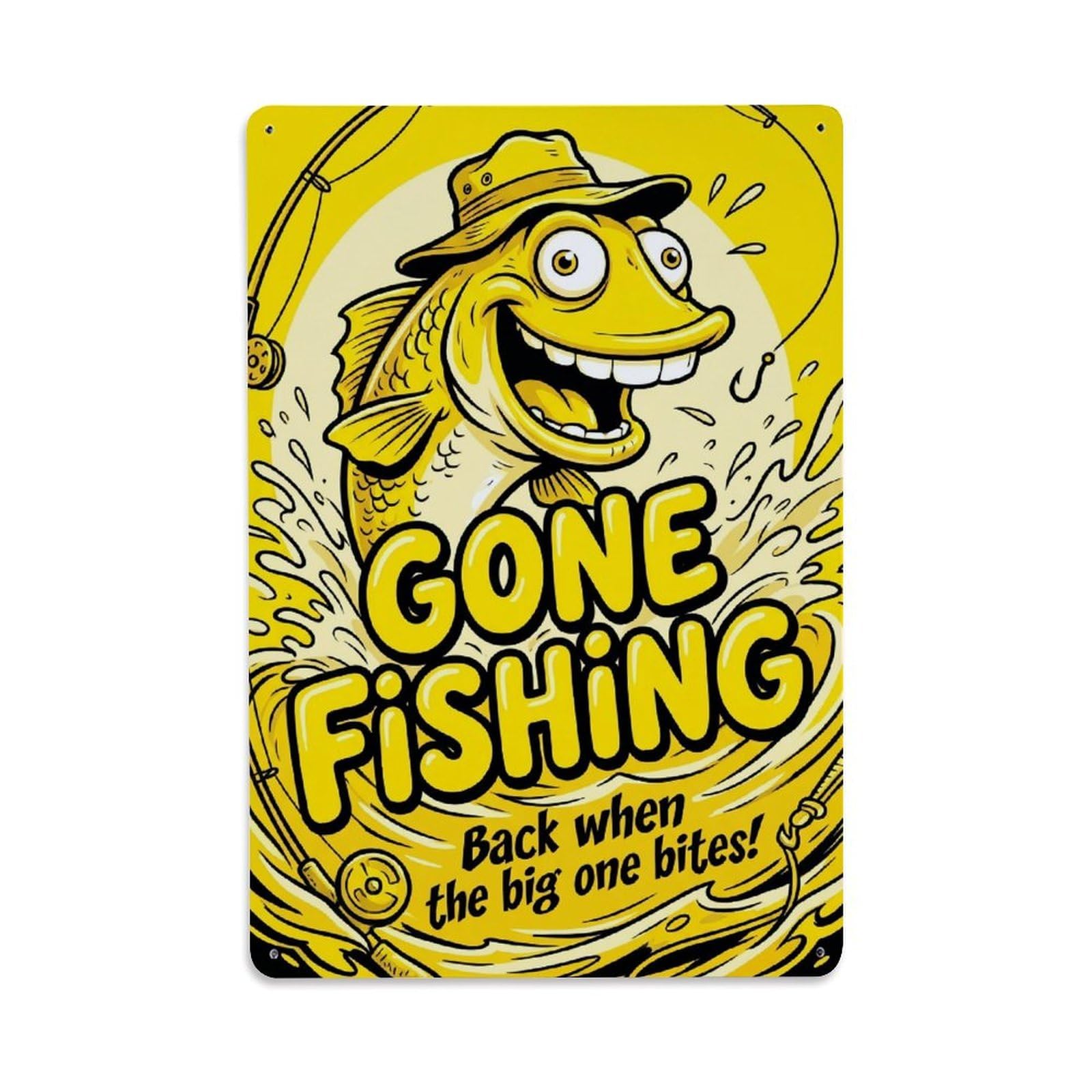 Gone Fishing Funny Fisherman Vintage Metal Tin Sign Plaque Wall Decor for Cafe, Club, Garden Metal Poster 8x12Inch