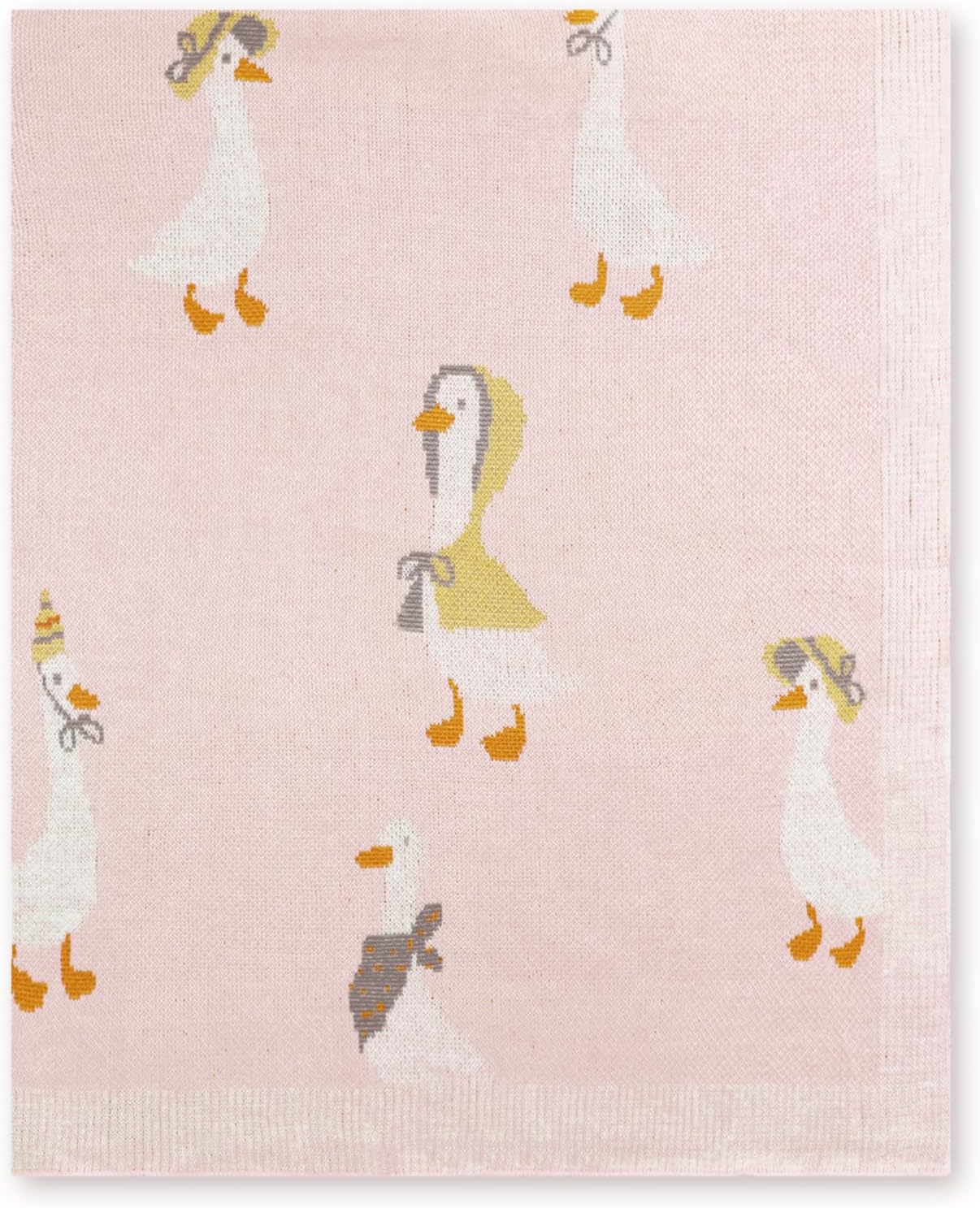 One Silly Goose Knit Blanket Pink Cute Cartoon Goose Blanket Soft Cotton Blankets for Swaddle Birthday Baby Shower Party Home, 30 x 40 Inch