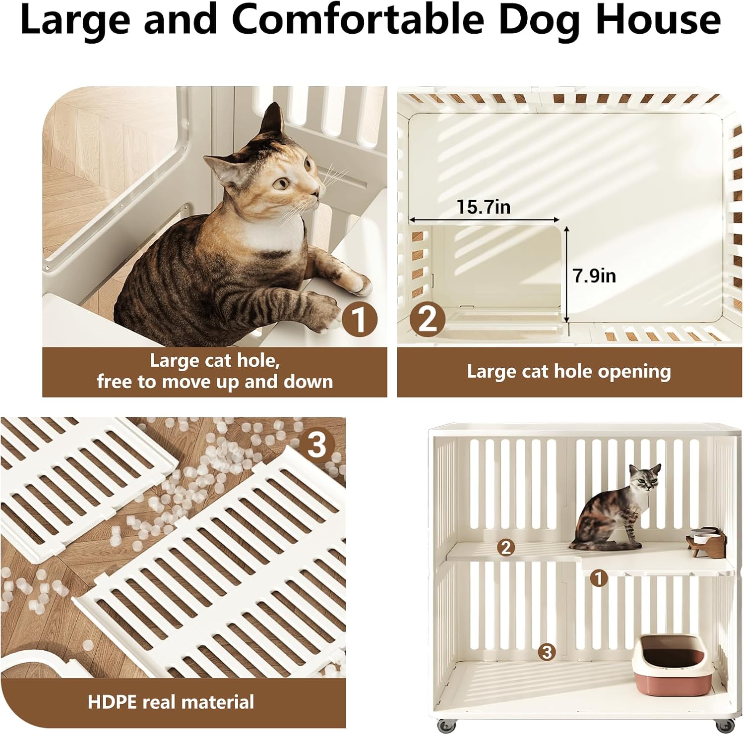 Clear Acrylic Dog Crate & Playpen with All-Direction Wheels & Waterproof Mat - 2-Tier Indoor/Outdoor Pet Enclosure for Puppy, Cat, Bunny - Sturdy & Easy-Clean Plastic Kennel/Pen