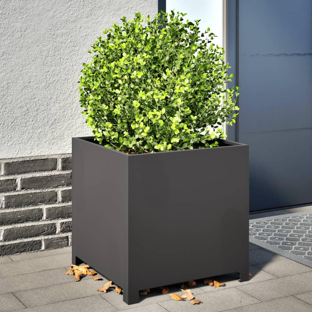 IKAYAA Jardinera Exterior 50 x 50 x 50 cm Arriate Cuadrado Metal Macetas Exterior Jardinera Cuadrada para Cultivo de Plantas en Exterior Patio Terraza Acero/Negro