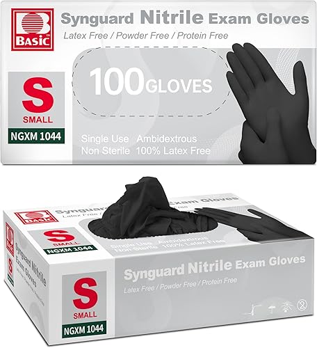 Guantes básicos de nitrilo para examen, 5.5 mil, resistentes, sin polvo, seguros para alimentos, guantes desechables médicos, color negro, 100