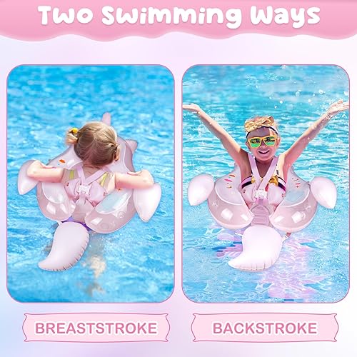 Miniatura 6 de AivaToba - Flotador de natación inflable para bebé, flotador inflable de piscina para bebés con toldo protector solar UPF 50+, añade cola sin giro,