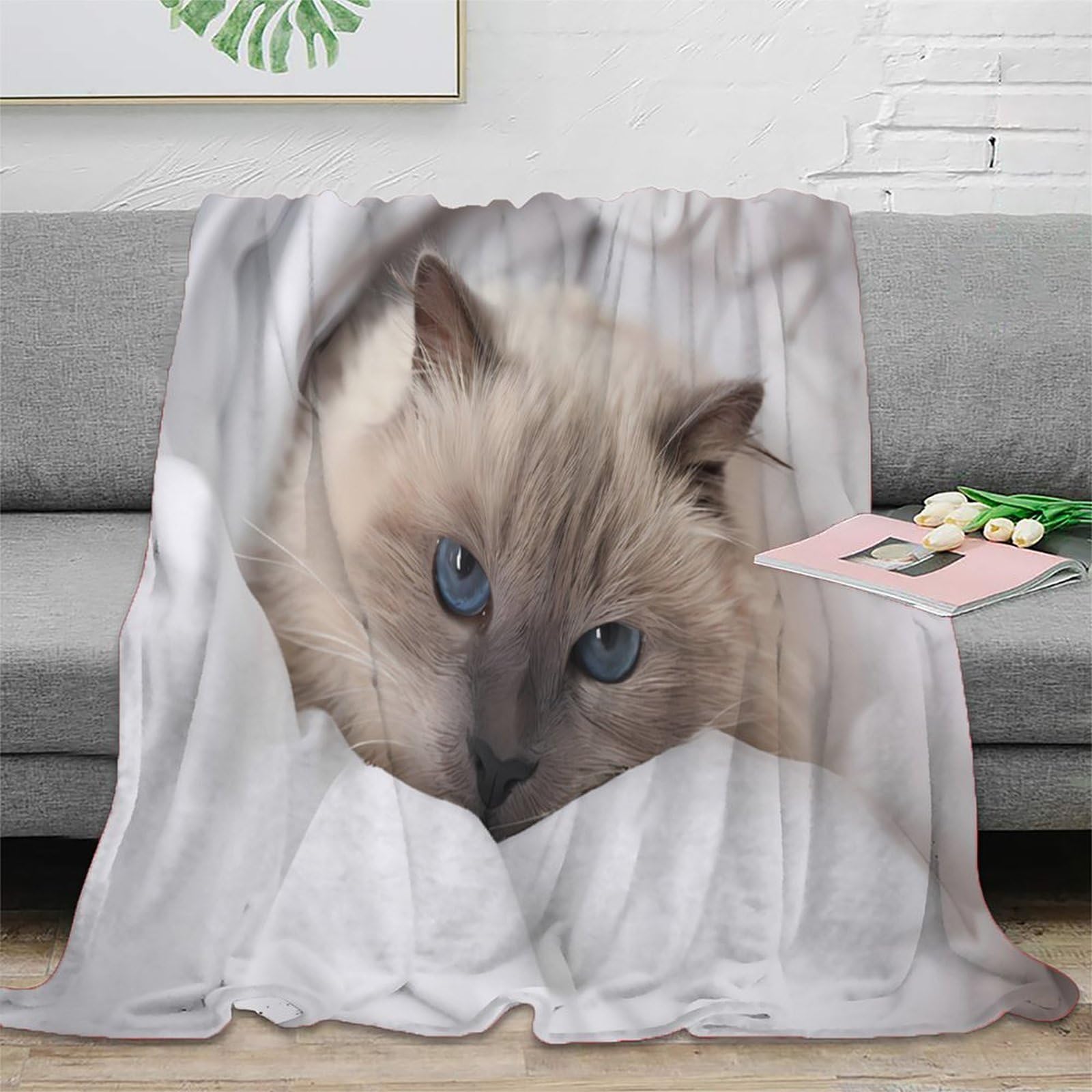Couverture antistatique et lavable plaid microfibre doux imprimé chat