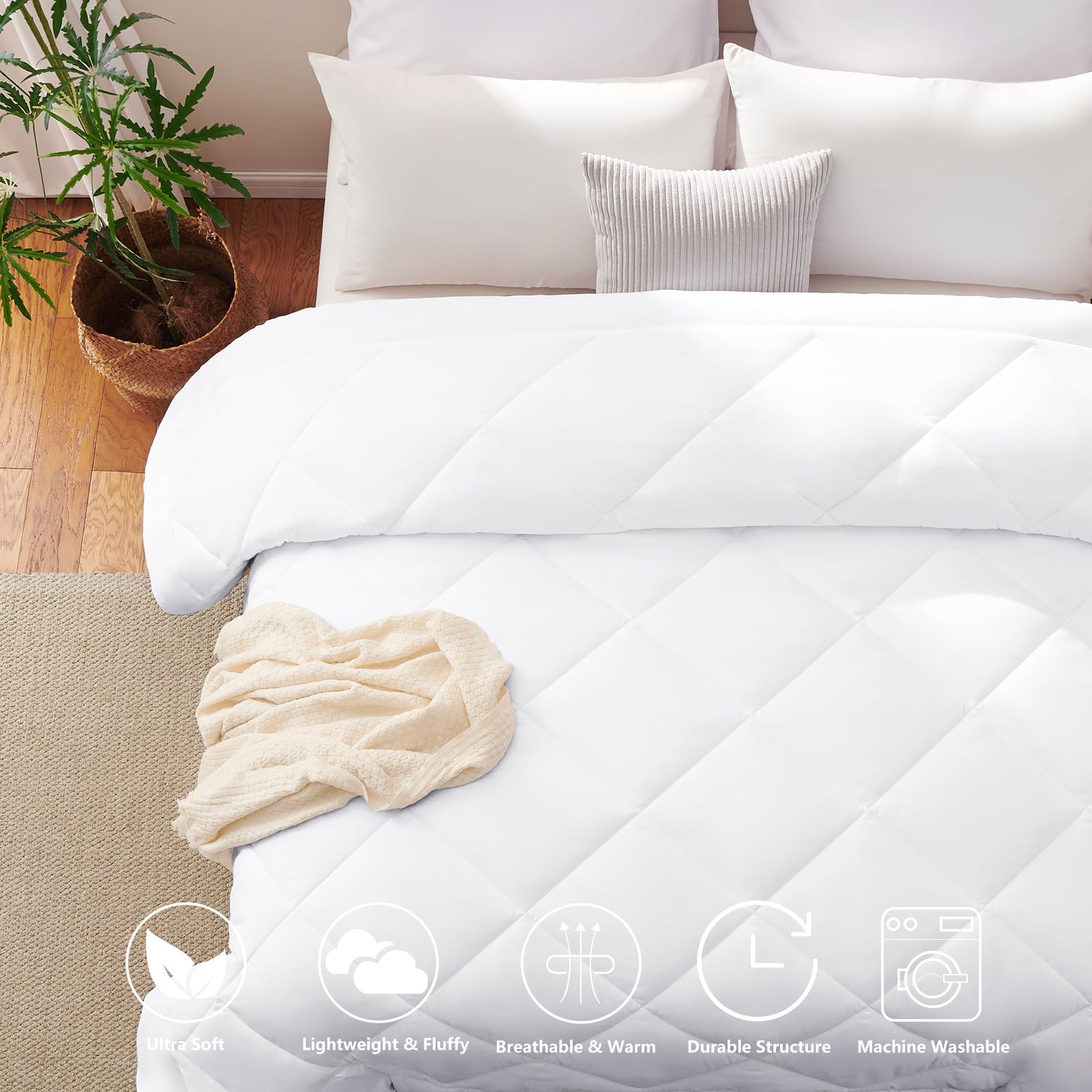 WAVVE Piumino Letto Matrimoniale 4 Stagioni 220x240 - Piumone Autunnale Invernale 220 x 240 cm - Coperta Trapunta 240x220 di Microfibra Sintetico, Bianco