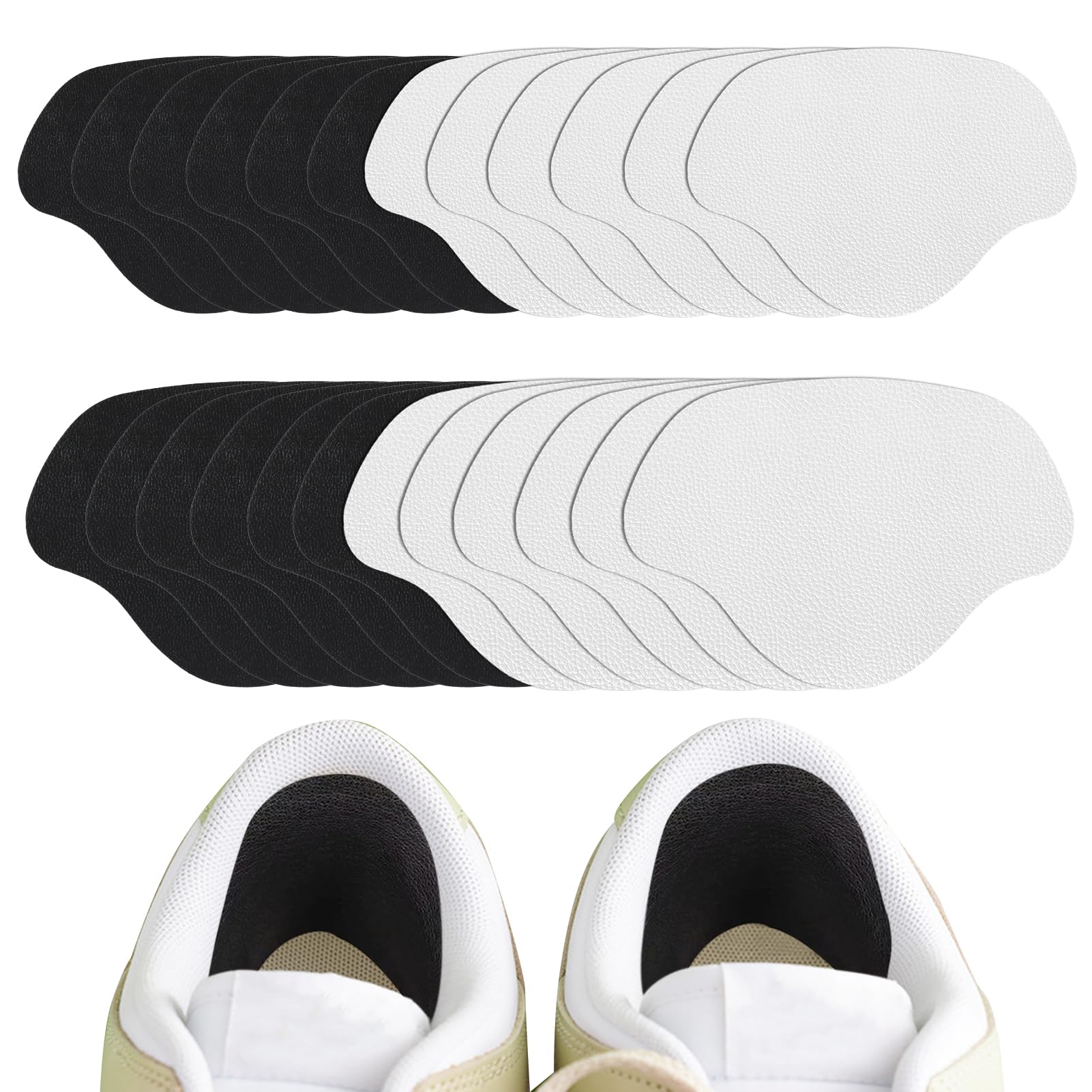 Inside Shoe Heel Repair Patches, Self-Adhesive Shoe Hole Patch Kit for Sneaker Mesh Sports Tennis Work Hiking, Quick Fix for Inner Heel or Toe Holes (Black &amp; White (24 Pcs, 7/8.5 cm))