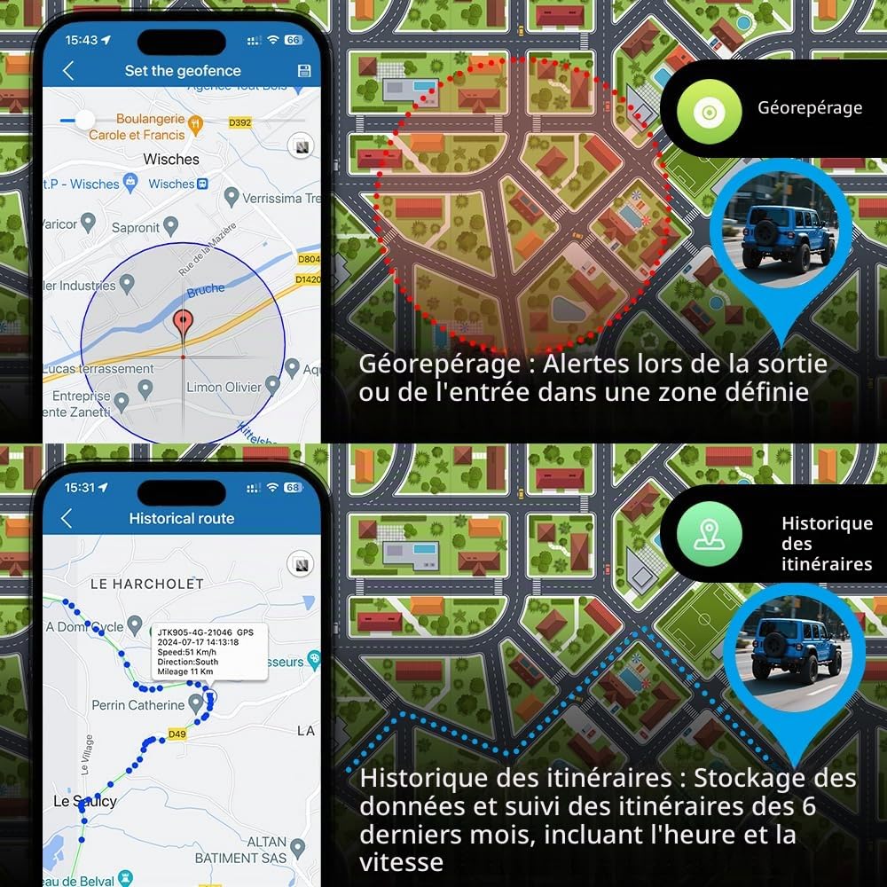 TKMARS 4G Traceur GPS Voiture sans Carte SIM,Batterie Longue 6 Mois, Antivol Tracker Professionnel Aimanté, Parcours Historique Alarme Vibration, Traqueur GPS Abonnement Requis TK905E