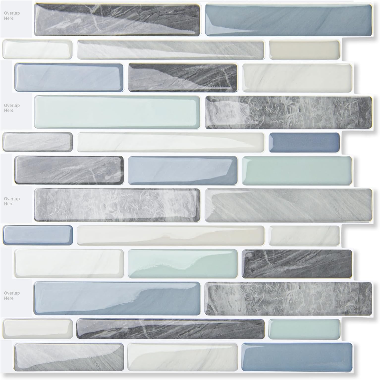 Self-Adhesive Kitchen Backsplash, Marble Look Decorative Tiles (10 Tiles)
