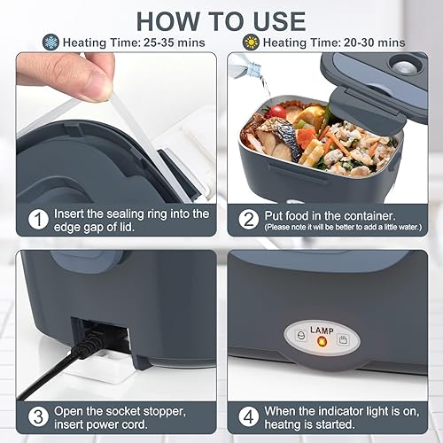 Miniatura 6 de Herrfilk Fiambrera eléctrica, calentador de alimentos, 3 en 1, ultra rápido, para adultos, calentador de alimentos portátil de 12 V24 V110 V para
