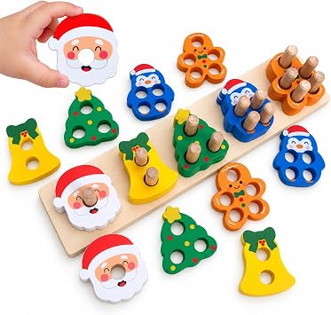 Amazon.com: Christmas Wooden Montessori Counting Toys for 1 2 3 Year ...