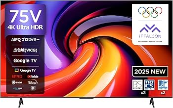 iFFALCON 32インチ フルHD Google TV（使用期間 Amazon | iFFALCON 4K 液晶 75V型 テレビ Google TV チューナー