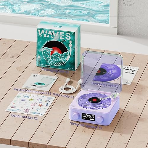 Miniatura 7 de The Waves - Reproductor de vinilo Bluetooth con 3 luces ambientales ajustables, reproductor de discos portátil altavoz de vinilo morado con ruido
