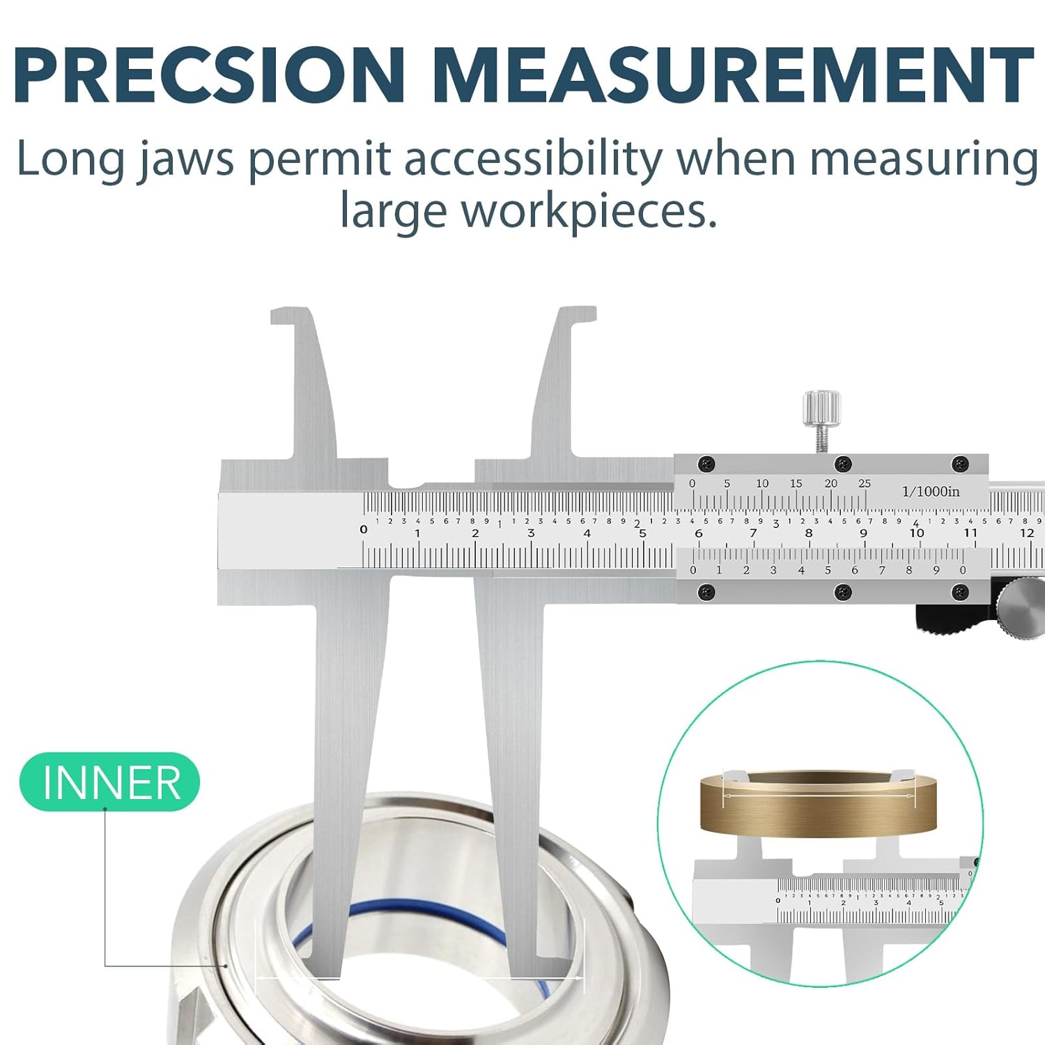 Inside Groove Vernier Caliper with Upper Jaw and 3" Lower Jaw, Inside Diameter Measuring Tools 9-150mm/6 Inch Range,0.01mm/ 0.005" Resolution,Imperial/Metric, Carbon Steel (6 Inch/ 150mm)